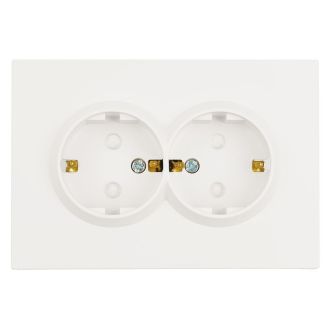 Розетка 2-местная с защитной шторкой, STEKKER, с/з, 250В, 16А, серия Эмили, RST16-5114-01, белый фарфор, soft touch, 49882