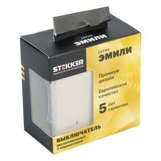 Выключатель 2-клавишный c индикатором (механизм), STEKKER, 250В, 10А, серия Эмили, RSW10-5102-08, кашемир, soft touch, 49890