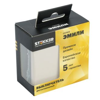 Выключатель 2-клавишный (механизм), STEKKER, 250В, 10А, серия Эмили, RSW10-5104-08, кашемир, soft touch, 49892