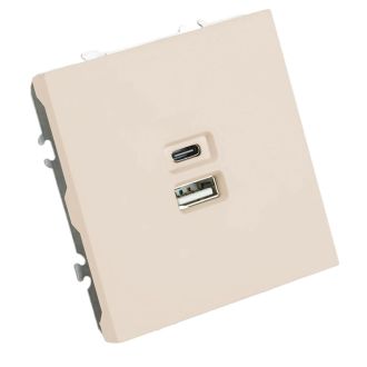 Розетка 2-местная USB + Type C (механизм), STEKKER, 250В, 20W, серия Эмили, RST10-5115-08, кашемир, soft touch, 49905