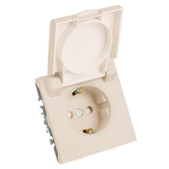 Розетка 1-местная с крышкой с защ. штор, STEKKER, с/з, IP42, 250В, 16А, серия Эмили, RST16-5112-08, кашемир, soft touch, 49907