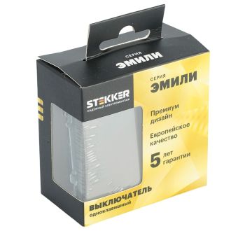 Выключатель 1-клавишный (механизм), STEKKER, 250В, 10А, серия Эмили, RSW10-5103-09, антрацит, soft touch, 49917