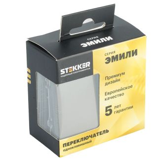 Переключатель 1-клавишный (механизм), STEKKER, 250В, 10A, серия Эмили, RSW10-5105-09, антрацит, soft touch, 49919