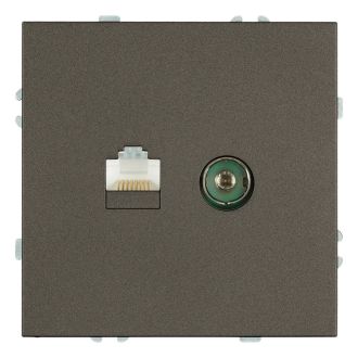Розетка TV + компьютерная RJ-45 (механизм), STEKKER, серия Эмили, RST00-5106-09, антрацит, soft touch, 49924