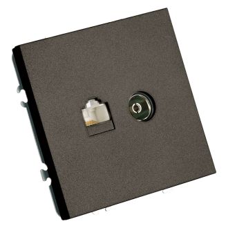 Розетка TV + компьютерная RJ-45 (механизм), STEKKER, серия Эмили, RST00-5106-09, антрацит, soft touch, 49924