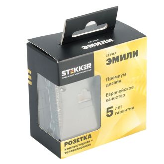Розетка TV + компьютерная RJ-45 (механизм), STEKKER, серия Эмили, RST00-5106-09, антрацит, soft touch, 49924