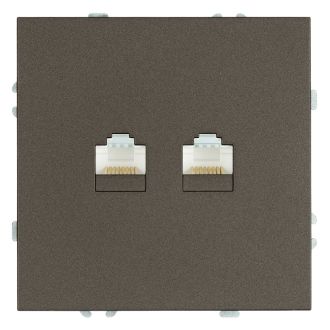 Розетка компьютерная 2-местная RJ-45 (механизм), STEKKER, серия Эмили, RST00-5111-09, антрацит, soft touch, 49926