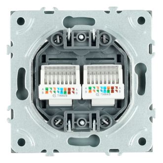 Розетка компьютерная 2-местная RJ-45 (механизм), STEKKER, серия Эмили, RST00-5111-09, антрацит, soft touch, 49926