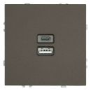 Розетка 2-местная USB + Type C (механизм), STEKKER, 250В, 20W, серия Эмили, RST10-5115-09, антрацит, soft touch, 49931