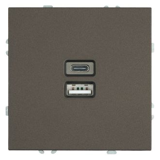 Розетка 2-местная USB + Type C (механизм), STEKKER, 250В, 20W, серия Эмили, RST10-5115-09, антрацит, soft touch, 49931