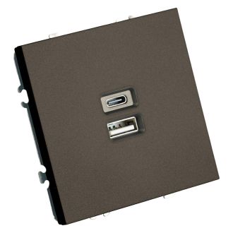 Розетка 2-местная USB + Type C (механизм), STEKKER, 250В, 20W, серия Эмили, RST10-5115-09, антрацит, soft touch, 49931