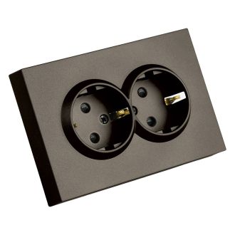 Розетка 2-местная с защитной шторкой, STEKKER, с/з, 250В, 16А, серия Эмили, RST16-5114-09, антрацит, soft touch, 49934