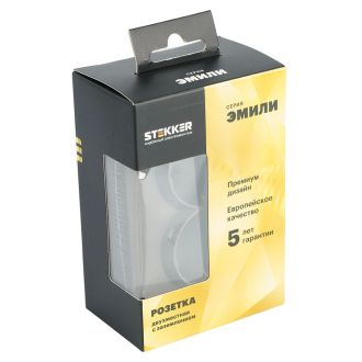 Розетка 2-местная с защитной шторкой, STEKKER, с/з, 250В, 16А, серия Эмили, RST16-5114-09, антрацит, soft touch, 49934