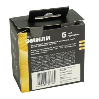 Выключатель 1-клавишный (механизм), STEKKER, 250В, 10А, серия Эмили, RSW10-5103-10, платиново-серый, soft touch, 49943