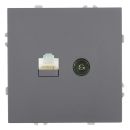 Розетка TV + компьютерная RJ-45 (механизм), STEKKER, серия Эмили, RST00-5106-10, платиново-серый, soft touch, 49950