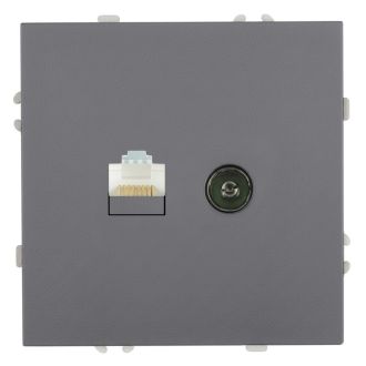 Розетка TV + компьютерная RJ-45 (механизм), STEKKER, серия Эмили, RST00-5106-10, платиново-серый, soft touch, 49950