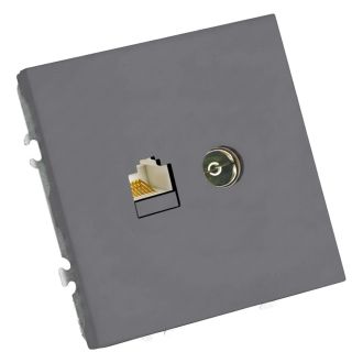 Розетка TV + компьютерная RJ-45 (механизм), STEKKER, серия Эмили, RST00-5106-10, платиново-серый, soft touch, 49950