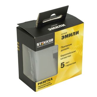 Розетка компьютерная 1-местная RJ-45 (механизм), STEKKER, серия Эмили, RST00-5117-10, платиново-серый, soft touch, 49951