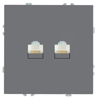 Розетка компьютерная 2-местная RJ-45 (механизм), STEKKER, серия Эмили, RST00-5111-10, платиново-серый, soft touch, 49952