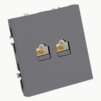 Розетка компьютерная 2-местная RJ-45 (механизм), STEKKER, серия Эмили, RST00-5111-10, платиново-серый, soft touch, 49952