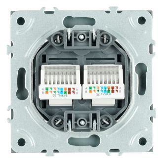 Розетка компьютерная 2-местная RJ-45 (механизм), STEKKER, серия Эмили, RST00-5111-10, платиново-серый, soft touch, 49952