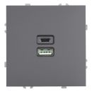 Розетка 2-местная USB + Type C (механизм), STEKKER, 250В, 20W, серия Эмили, RST10-5115-10, платиново-серый, soft touch, 49957