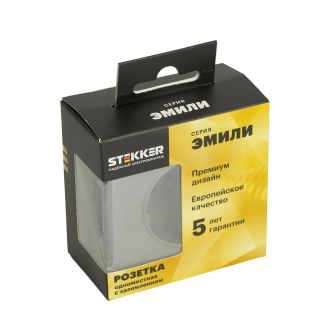 Розетка 1-местная с защитной шторкой с/з (механизм), STEKKER, 250В, 16А, серия Эмили, RST16-5110-10, платиново-серый, soft touch, 49958