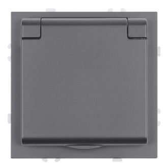 Розетка 1-местная с крышкой с защ. штор, STEKKER, с/з, IP42, 250В, 16А, серия Эмили, RST16-5112-10, платиново-серый, soft touch, 49959