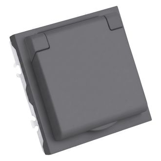 Розетка 1-местная с крышкой с защ. штор, STEKKER, с/з, IP42, 250В, 16А, серия Эмили, RST16-5112-10, платиново-серый, soft touch, 49959
