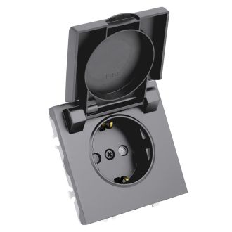 Розетка 1-местная с крышкой с защ. штор, STEKKER, с/з, IP42, 250В, 16А, серия Эмили, RST16-5112-10, платиново-серый, soft touch, 49959
