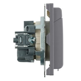 Розетка 1-местная с крышкой с защ. штор, STEKKER, с/з, IP42, 250В, 16А, серия Эмили, RST16-5112-10, платиново-серый, soft touch, 49959