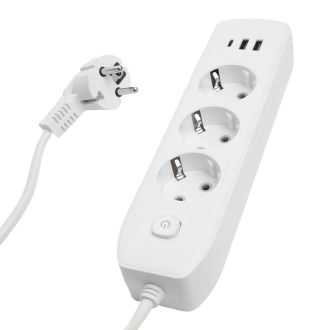 Удлинитель 3-местный c/з 3x1 мм2, 1,8 м, 250В, 10А, 2USB+1Type-C 2,4А, серия Home plus, белый STEKKER HM08-33-02, 49970