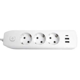 Удлинитель 3-местный c/з 3x1 мм2, 1,8 м, 250В, 10А, 2USB+1Type-C 2,4А, серия Home plus, белый STEKKER HM08-33-02, 49970