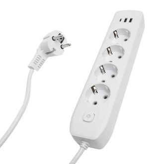 Удлинитель 4-местный c/з 3x1 мм2, 1,8 м, 250В, 10А, 2USB+1Type-C 2,4А, серия Home plus, белый STEKKER HM08-43-02, 49971