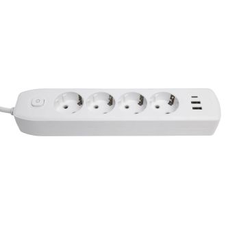 Удлинитель 4-местный c/з 3x1 мм2, 1,8 м, 250В, 10А, 2USB+1Type-C 2,4А, серия Home plus, белый STEKKER HM08-43-02, 49971