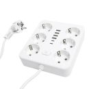 Удлинитель 6-местный c/з 3x1 мм2, 1,8 м, 250В, 10А, 4USB+2Type-C 2,4А, серия Home plus, белый STEKKER HM09-66-02, 49975 Удлинитель 6-местный c/з 3x1 мм2, 1,8 м, 250В, 10А, 4USB+2Type-C 2,4А, серия Home plus, белый STEKKER HM09-66-02, 49975