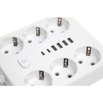 Удлинитель 6-местный c/з 3x1 мм2, 1,8 м, 250В, 10А, 4USB+2Type-C 2,4А, серия Home plus, белый STEKKER HM09-66-02, 49975