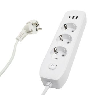 Удлинитель 3-местный c/з 3x1 мм2, 3 м, 250В, 10А, 2USB+1Type-C 2,4А, серия Home plus, белый STEKKER HM08-33-02, 49977