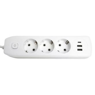 Удлинитель 3-местный c/з 3x1 мм2, 3 м, 250В, 10А, 2USB+1Type-C 2,4А, серия Home plus, белый STEKKER HM08-33-02, 49977