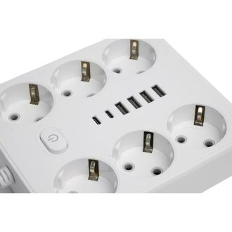 Удлинитель 6-местный c/з 3x1 мм2, 3 м, 250В, 10А, 4USB+2Type-C 2,4А, серия Home plus, белый STEKKER HM09-66-02, 49982