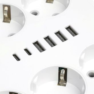 Удлинитель 6-местный c/з 3x1 мм2, 3 м, 250В, 10А, 4USB+2Type-C 2,4А, серия Home plus, белый STEKKER HM09-66-02, 49982