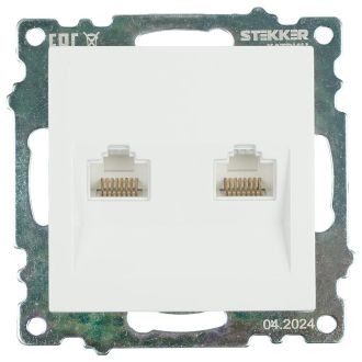 Розетка компьютерная 2-местная RJ-45 (механизм) STEKKER GLS00-7109-01, серия Катрин, белый, 50003
