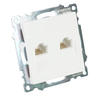 Розетка компьютерная 2-местная RJ-45 (механизм) STEKKER GLS00-7109-01, серия Катрин, белый, 50003