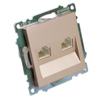 Розетка компьютерная 2-местная RJ-45 (механизм) STEKKER GLS00-7109-02, серия Катрин, шампань, 50004