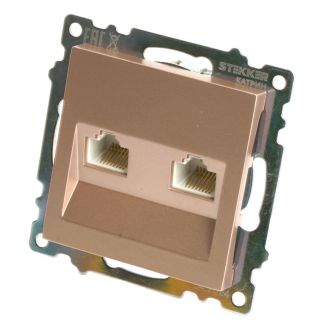 Розетка компьютерная 2-местная RJ-45 (механизм) STEKKER GLS00-7109-02, серия Катрин, шампань, 50004