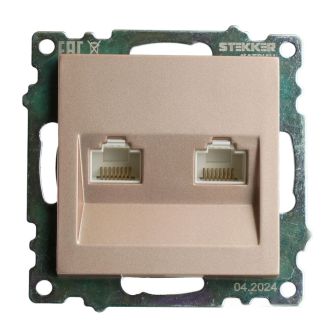 Розетка компьютерная 2-местная RJ-45 (механизм) STEKKER GLS00-7109-02, серия Катрин, шампань, 50004