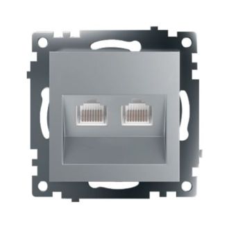 Розетка компьютерная 2-местная RJ-45 (механизм) STEKKER GLS00-7109-03, серия Катрин, серебро, 50005