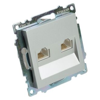 Розетка компьютерная 2-местная RJ-45 (механизм) STEKKER GLS00-7109-03, серия Катрин, серебро, 50005
