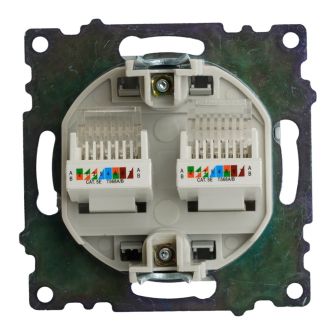 Розетка компьютерная 2-местная RJ-45 (механизм) STEKKER GLS00-7109-03, серия Катрин, серебро, 50005