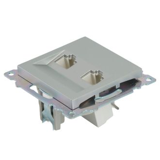 Розетка компьютерная 2-местная RJ-45 (механизм) STEKKER GLS00-7109-03, серия Катрин, серебро, 50005